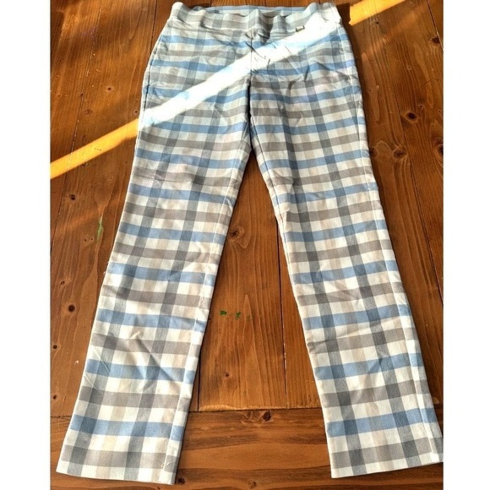Anne Klein Womens Blue Plaid Pull On Straight Leg Dress Pants Size Medium